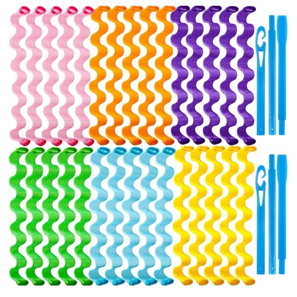 30 Pieces Heatless Waves Curlers Spiral Curls Styling No Heat HairRollers Hooks - Picture 1 of 8